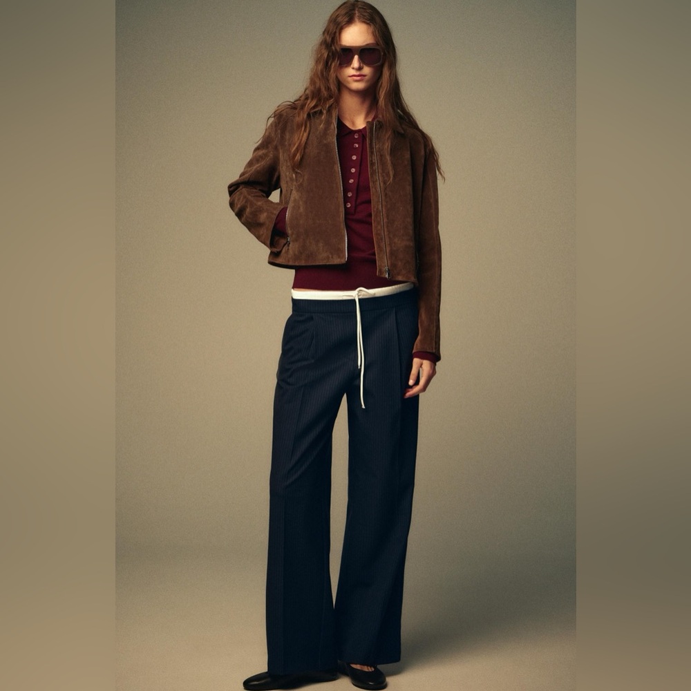 ZARA DOUBLE WAISTBAND WIDE-LEG PANTS - Striped!